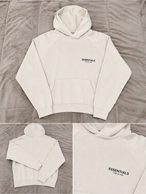 Essentials Cream Pullover Hoodie with Chest Logo